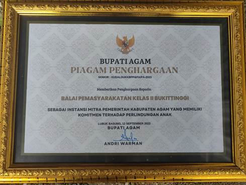 Pemkab Agam Apresiasi Bapas Bukittinggi Dengan Penghargaan